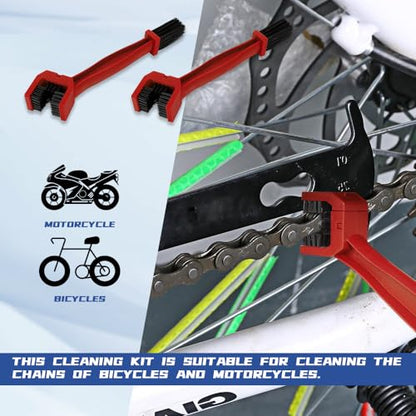 2PCS Bike or Motorcycle Chain Washer, Motorcycle Chain Cleaner, Universal Bicycle Chain Cleaning Brush Tool, Motorcycle Accessories Chain Gear Dirt Stain Cleaning Brushes for Bike Motorcycle (Red)