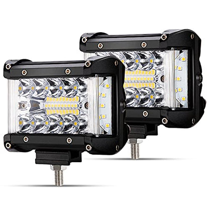 FIERYRED Side Shooter LED Pods 4 Inch Spot Flood Combo LED Light Bar,60W 8000LM Work Lights Off Road Driving Fog Bumper Vehicle Headlights for ATV UTV Truck Boat,IP68,(2pcs) - size: 4 Inch