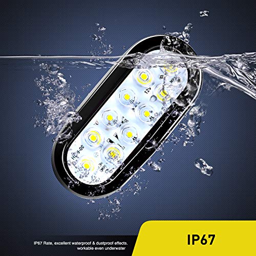 Nilight 6 Inch Oval White Trailer Tail Lights 2PCS 10 LED w/Flush Mount Grommets Plugs IP67 Waterproof Reverse/Back Up Lamp for Truck RV Camper Boat Jeep, White - color: White Lights 2PCS