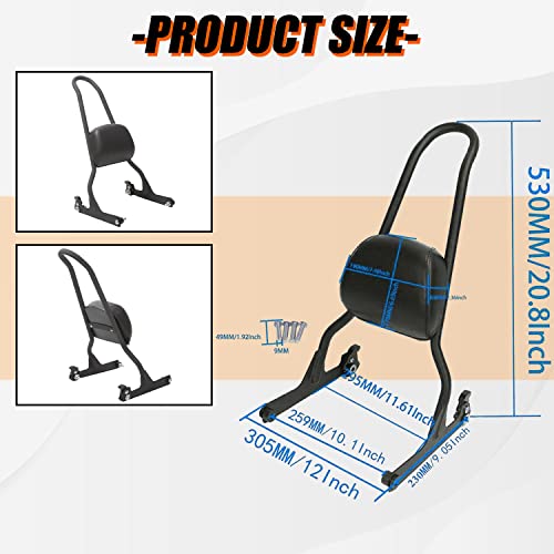 ECOTRIC Motorcycle Detachable Sissy Bar Backrest Pad Compatible with 2006-2017 Harley Davidson Fatboy Fat boy LO FLSTF Softail FXST FLST CVO Rear Passenger Adjustable Back rest Black Steel