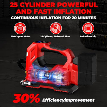 Cordless Tire Inflator Air Compressor Compatible with Milwaukee 18V Battery,160PSI Portable LED Light Handheld Pump with Digital Pressure Gauge Cars Motorcycles Bikes Balls(Battery Not Included)