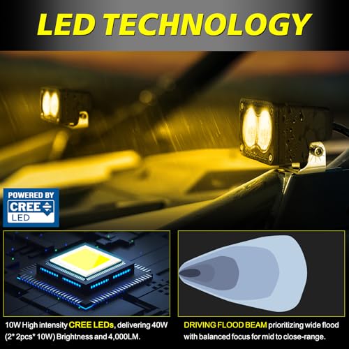 Amber LED Pods, AKD Part 3 Inch Flood CREE LED Fog Lights 40W Small Amber Chase Lights Off Road Driving Ditch Lights Pods 2 Packs for Truck Pickup Motorcycle SUV UTV ATV Dirt Bike Surron - color: Amber