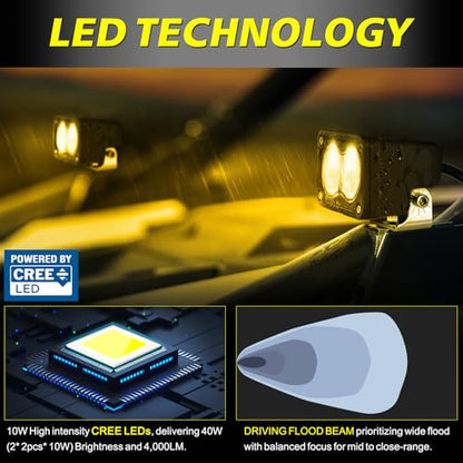 Amber LED Pods, AKD Part 3 Inch Flood CREE LED Fog Lights 40W Small Amber Chase Lights Off Road Driving Ditch Lights Pods 2 Packs for Truck Pickup Motorcycle SUV UTV ATV Dirt Bike Surron - color: Amber