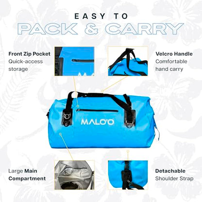 Malo’o Waterproof Dry Duffel, Heavy-Duty Roll Top Waterproof Gear Bag with Shoulder Strap & Molle Loops, Marine Duffel for Kayaking, Boating, Camping, Beach & Travel, Blue, 40L - color: Blue, size: 40L