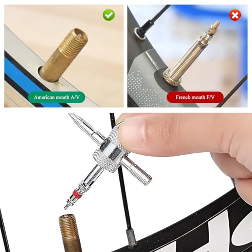 4-Way Tire Valve Tool, 4-in-1 Automobile Valve Core Remover Installer Tire Stem Puller, 4 Way Multifunctional Tyre Stem Core Wrench Repair Tool for Car Motorcycle Bicycle