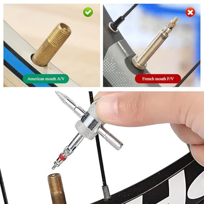 4-Way Tire Valve Tool, 4-in-1 Automobile Valve Core Remover Installer Tire Stem Puller, 4 Way Multifunctional Tyre Stem Core Wrench Repair Tool for Car Motorcycle Bicycle