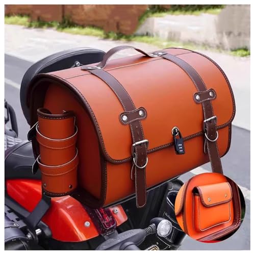 Motorcycle Top Case for Indian Scout, Leather Tail Bag Weather Resistant Trunk Bag, Thing Storage Motor Saddle Pannier Bag, Motorcycle Saddle Bags,D Orange + Brown - color: D Orange + Brown