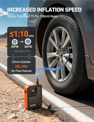 AstroAI Beta822 3000A Jump Starter with Air Compressor, 150PSI Portable Tire Inflator with Auto-Shutoff, 12V Car Battery Booster (9.0 Gas/7.0L Diesel) with LED Light and Jumper Cables, Black - color: Black