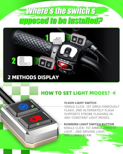 D035 Motorcycle Fog Lights LED Kit Strobe LED Driving Fog Lights 9 Modes Lights with Switch Brackets for ADV/Adventure Touring Sport E-bike ATV UTV Snowmobile - size: Pair 3.5 inch