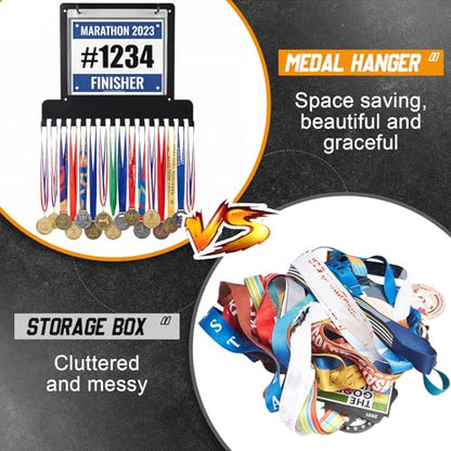 Moxweyeni Race Medal and Bib Display Medal Hanger Running Bib Holder Wall Mounted Hanging Rack Stands Gifts for Runners - color: Black, size: 13.78 x 11.22 Inch, style: Modern
