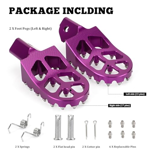 XINGWU Dirt Bike Foot Pegs for Surron Light Bee X/S E-Ride Pro SS/SR/S Talaria MX3 MX4 Segway X160/X260 CRF150F 230F 250F Electric Dirt Bike Foot Peg Rests (Purple) - color: Purple
