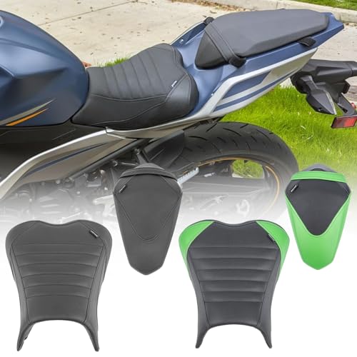 Motorcycle Ninja 400 Z400 Front Driver Rider Solo Seat Cowls Anti Slip Rear Passenger Seat Covers Cushion Pad for Ka-wasaki Ninja400 Ninja-400 Z 400 Z-400 2018 2019 2020 2021 2022 2023 (Black-Front) - color: Black-Front
