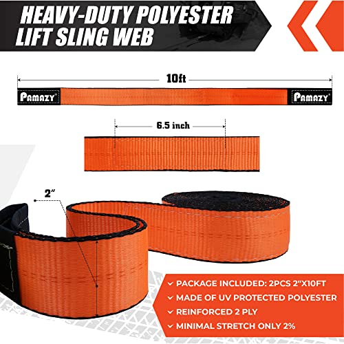 2 Pack 2" x10FT Super Sturdy Lift Sling Strap, 18800 Pound Capacity Heavy Duty Eye-Eye Nylon for Hoist, 2-Ply Twist Polyester Rigging, Tree Saver Recovery Web Sling Winch - size: 2 Pack 2"x10FT