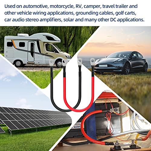 6 AWG Battery Cables 6 Gauge Battery Power Inverter Cable with 5/16 Inch Tinned Copper Lugs Both Ends for Solar Marine Boat RV Car Motorcycle 2 pcs (1FT) - size: 1FT