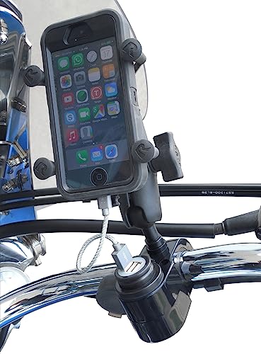 GEARS Dual USB Port Charger | 1 Inch RAM Ball Mount for Motorcycle, Snowmobile, and ATV Handlebars | Convenient Mounting and Charging for Smartphone/GPS (Black)