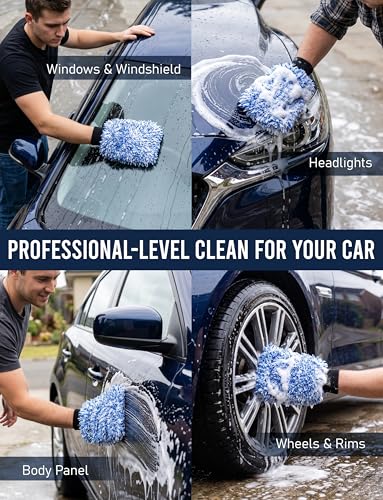 TAKAVU Car Wash Mitt Scratch Free, 2 Pack Microfiber Wash Mitts for Auto Detailing, Soft Lint Free Cleaning Gloves, Holds Sudsy Water, Machine Washable (Blue) - color: Blue & White