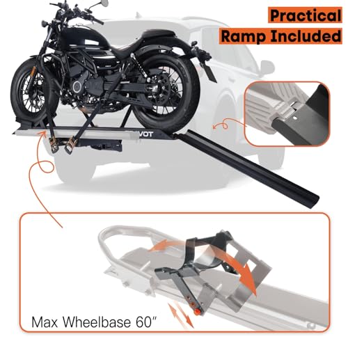 CRAVOT Motorack M1 Motorcycle Hitch Carrier with Ramp, 350 lbs Capacity Dirt Bike Carrier, Foldable Hauler Hitch Mount Rack Anti-Rattle Up to 4-inch Fat Tire 2" Receiver - size: MotorRack M1 350lbs