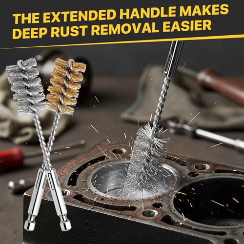 16 Pcs Bore Brush Set, 304 Stainless Steel&Brass Wire Bore Brush for Drill, Twisted Cleaning Brush with 1/4" Hex Shank,5 Inch Abrasive Wire Brush for Power Drill Cleaning,7/8,3/4,1/2,3/8''