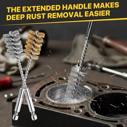 16 Pcs Bore Brush Set, 304 Stainless Steel&Brass Wire Bore Brush for Drill, Twisted Cleaning Brush with 1/4" Hex Shank,5 Inch Abrasive Wire Brush for Power Drill Cleaning,7/8,3/4,1/2,3/8''