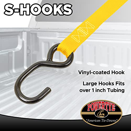 PowerTye 1in x 5.5ft Cam Buckle Tie-Downs w/S-Hooks - 400 lb. WLL / 1,200 lb. Breaking Strength - Made in USA - Yellow (Pair) - color: Yellow