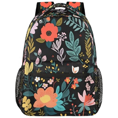 Flower Travel Backpack for Women Men, Water Resistant Laptop Bookbag College School Bag, Large Capacity Floral Print Daypack Schoolbag - color: Floral