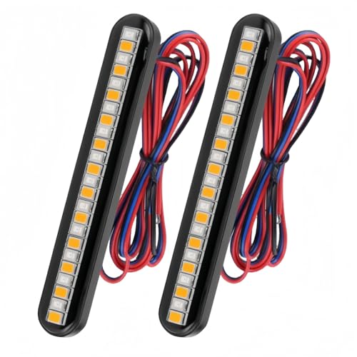 2PCS Universal LED Strip Motorcycle Tail Light Turn Signals Flowing Sequential,24 LED Flexible Brake Stop License Plate Lights Waterproof for Motorcycle Bike ATV Car RV SUV (RED+YELLOW) - color: RED+YELLOW