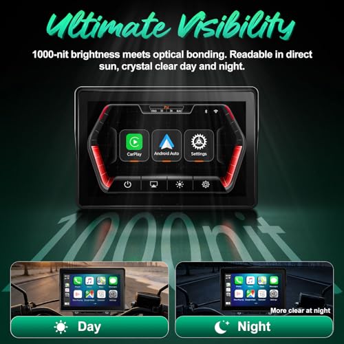 2026 YZW GPS Carplay 5 inch for Motorcycle with Wireless CarPlay & Android Auto, IP69K Waterproof Touch Screen, GPS Navigation, Supports Bluetooth, Siri/Google Voice Control, Custom Boot Logo, Bracket - size: 5 Inch Screen+Mounting Bracket