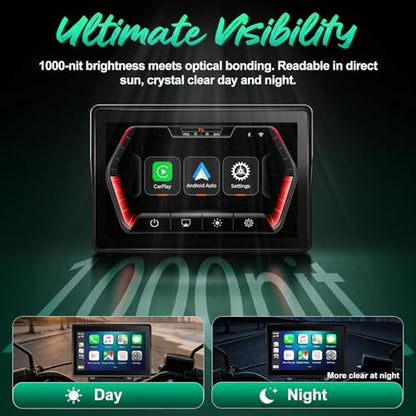 2026 YZW GPS Carplay 5 inch for Motorcycle with Wireless CarPlay & Android Auto, IP69K Waterproof Touch Screen, GPS Navigation, Supports Bluetooth, Siri/Google Voice Control, Custom Boot Logo, Bracket - size: 5 Inch Screen+Mounting Bracket