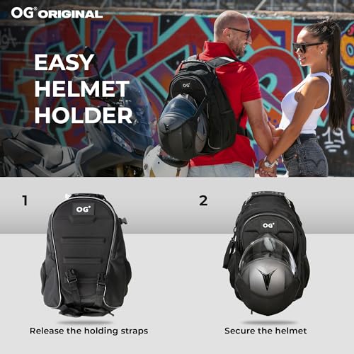 OG Original CityRunner Motorcycle Backpack, Waterproof, Expandable, 30-35L, Motorbike Helmet Bag, Helmet Strap, Large Capacity, Laptop Rucksack, Reflective, USB - style: Cityrunner
