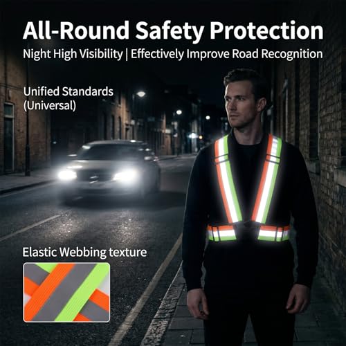 High Visibility Reflective Safety Vest, 2 Inch Wide Straps, Adjustable and Elastic, for Running, Cycling, Walking, Construction, Motorcycle