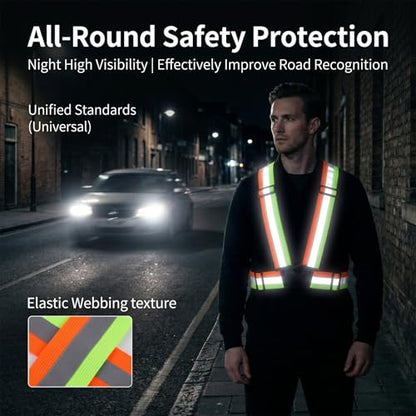 High Visibility Reflective Safety Vest, 2 Inch Wide Straps, Adjustable and Elastic, for Running, Cycling, Walking, Construction, Motorcycle