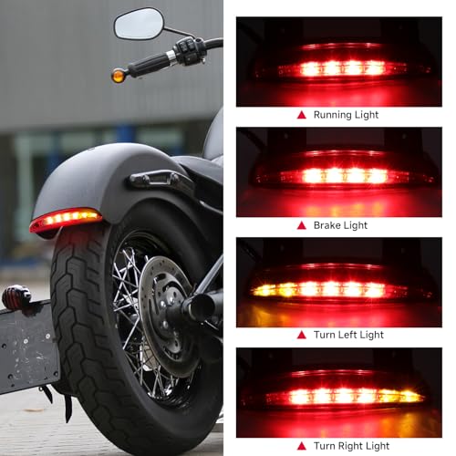 Rich Choices Motorcycle Chopped Rear Fender Edge LED Brake License Plate Tail Light Stop Running Light Turn Signal Lamp for Harley Sportster XL883N 1200N XL1200V XL1200X (Red Lens) - color: Red Lens#1