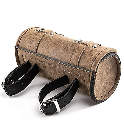 Universal Motorcycle Handlebar Bag, PU Leather Adjustable Fork Bag, Sissy Bar Tool Bags, Motorcycle Saddle Bags with Quick Release Buckles (Brown), (APE-MTGB38) - color: Brown 2