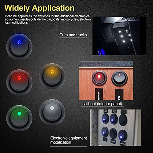 Twidec/8Pcs SPST Round Dot Lighted Rocker Switch Toggle Control for Car Or Boat 20A 12V DC On/Off Blue LED Light with Pre-soldered Wires KCD2-102N-BU-X - color: Blue LED-Round