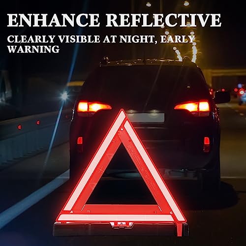 Kanayu 12 Pcs Warning Triangle Dot Approved Foldable Emergency Safety Triangles Reflective Road Safety Triangle with Carrying Case Heavy Base Roadside Warning Sign for Car Truck