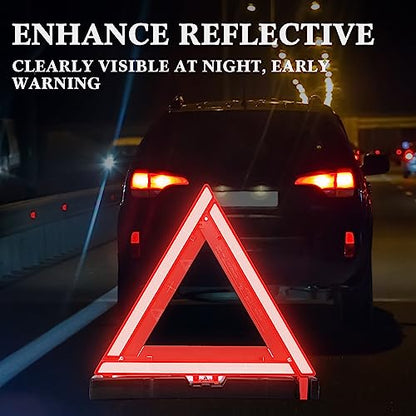 Kanayu 12 Pcs Warning Triangle Dot Approved Foldable Emergency Safety Triangles Reflective Road Safety Triangle with Carrying Case Heavy Base Roadside Warning Sign for Car Truck