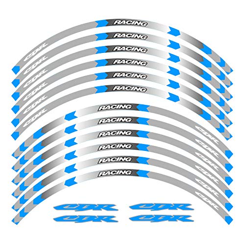 Motorcycle Rim Stripes Decals Wheel Sticker Reflective Tape for Honda CBR 250 300 400 500 600 1000 RR (CBR B Blue 16pcs) - size: CBR B Blue 16pcs