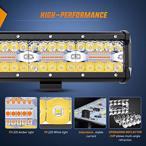 Nilight 20Inch 420W LED Light Bar 2PCS 4Inch 60W Light Pods Amber White Strobe 6 Modes Memory Function Reset Function Off Road Truck with 16AWG Wiring Harness Kit-3 Lead - color: Amber&White - 20Inch Light Bar + 2Pcs 4Inch Pods + Wiring Harness + 6 Modes