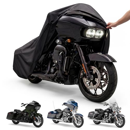 Motorcycle Cover for Harley Davidson Road Glide Street Glide Road King Electra Glide Heritage Classic and More, Waterproof Heavy Duty All Weather Outdoor Storage, Touring Bike Cover