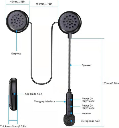 BT40 Motorcycle Helmet Bluetooth Headset, Black, Wireless, Bluetooth 5.0, IP67 Waterproof, 90H Playtime, Modern Style, Adult Unisex, Compatible with Smartphones, MP3, GPS