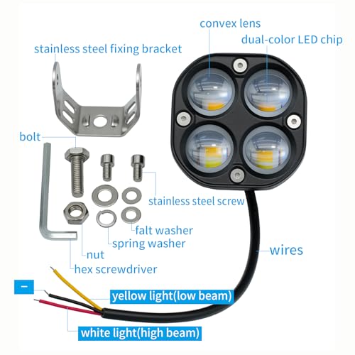 LED Offroad Driving Fog Lights, Yellow/White Hi-Low,2Pcs 3Inch Motorcycle Pod Lights Work Auxiliary Lights for Motorcycle Trucks, Vehicles, ATVs, UTVs, Tractors