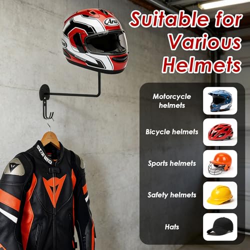 4Pack Helmet Holder Wall Mount,Metal Motorcycle Helmet Holder with Hooks Multifunctional Helmet Storage Rack for Helmets,Hats,Jackets - size: 4PCS-NEW