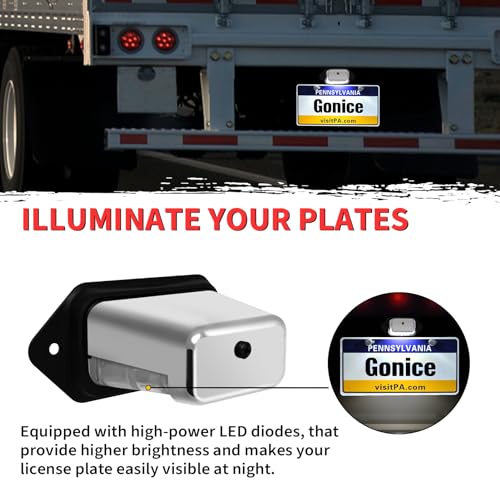 Gonice Super-Bright LED License Plate Light - 6-SMD Universal Fit for Truck Trailer Van RV SUV Boat - Under Hood Light - DOT FMVSS 108 Compliant, 12V-24V DC Waterproof - color: Chrome