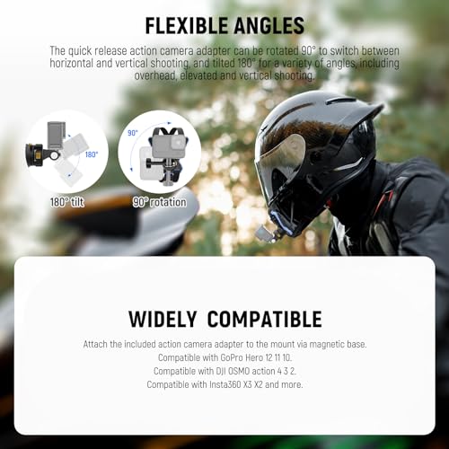 NEEWER Motorcycle Helmet Chin Strap Mount Accessories Kit Compatible with GoPro Hero 13 12 11 10 9 8 7 Black DJI OSMO Action 5 Pro 4 3 2, Action Camera Mount Adapter with 1/4" Screw Included