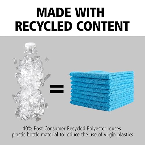 Rubbermaid Commercial Products HYGEN r-40 Recycled Microfiber Cloths, 16"" X 16"" Blue, 24-Pack, Durable, Lint-Free, Wet-Dry Cleaning for Home, Applianes, Cars, Custodial Spaces, Housekeeping, Glass - color: Blue, size: 16 In x 16 In