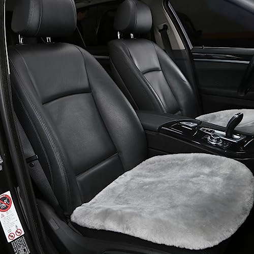 OGLAND 2 Pack FuzzySheepskin Car Driver Seat Covers, Shearling Fluffy Genuine Wool Seat Cushions for Auto Interior Accessories with Soft Fuzzy Natural Fur Non-Slip(Misty Gray) - color: Misty Gray