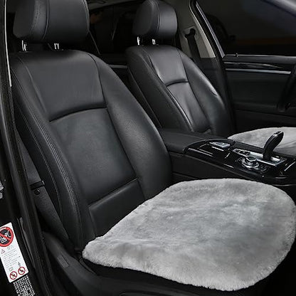 OGLAND 2 Pack FuzzySheepskin Car Driver Seat Covers, Shearling Fluffy Genuine Wool Seat Cushions for Auto Interior Accessories with Soft Fuzzy Natural Fur Non-Slip(Misty Gray) - color: Misty Gray