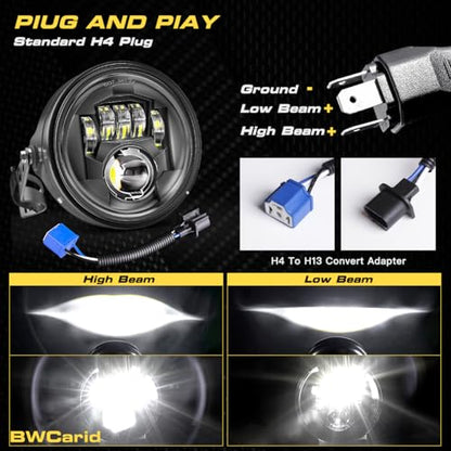 7" Inch LED Motorcycle Headlight with Housing Bucket Mounting Brackets Hi/Low Beam Headlamp for H-arley Yamaha Honda Cafe Racer Bobber Chopper Scrambler Streetbike w/34~42mm Fork Tube, White - size: 7in LED Motorcycle Headlight