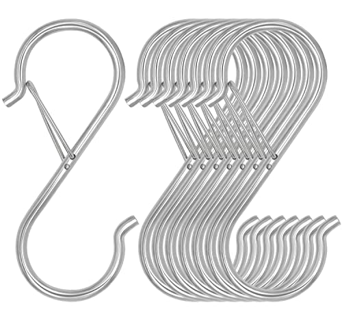 Waitkey 8 Pack S Hooks for Hanging, 3.5 inch Heavy Duty Metal S Hooks with Safety Buckle S Shaped Hooks Pot Rack Closet Hooks for Hanging Plants, Clothes, Kitchen Utensil, Pots, Pans, Bags (Silver) - color: Silver, size: 8 Pack