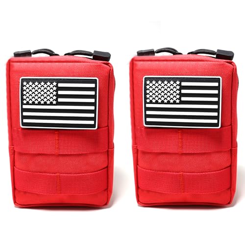 2 Pack Small Molle Pouches - Tactical Compact Water-Resistant EDC Pouch Bag Utility Belt Pouch Waist Pack Bag - color: Red